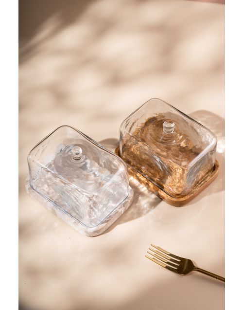 Wooden Delight Dish with Glass Cloche  