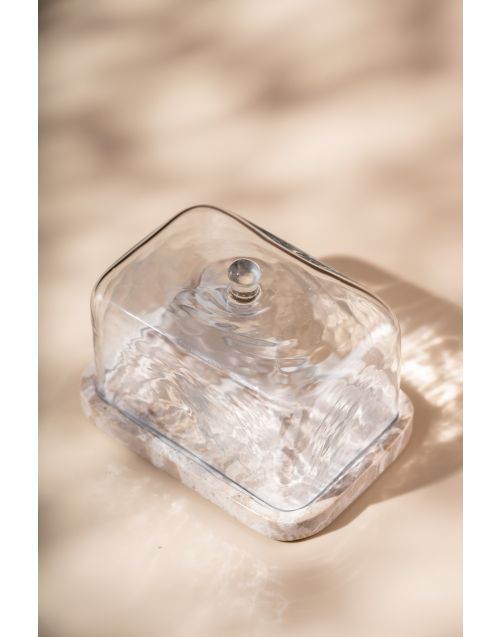 Earthy Marble Dish with Glass Cloche 