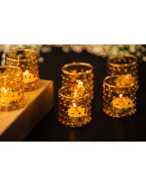 Amber Bubble Glass Votives (Set of 06)