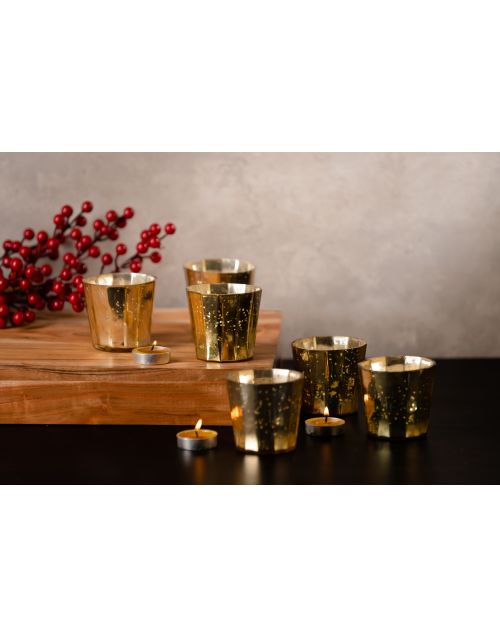 Geometrical Glass Golden Votives Hamper (Set of 06)