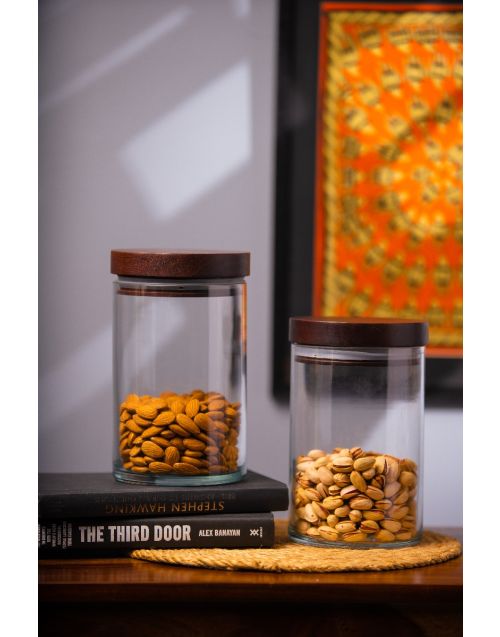 Long Glass Jars with Solid Wood Lid (Set of 2)