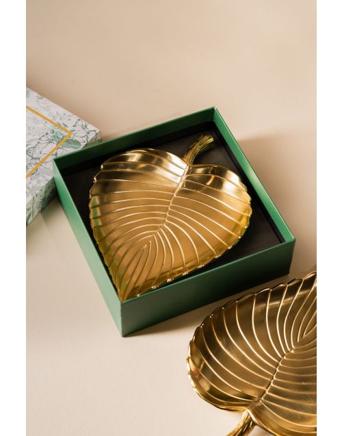 Leafy Luxe Centre Table Platter (Set of 02) - Golden