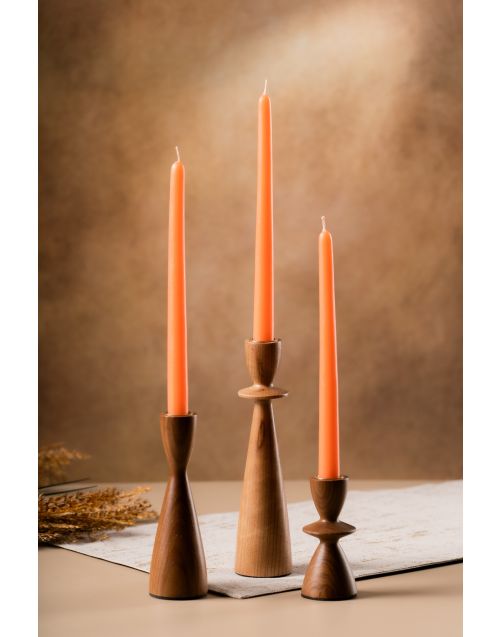 Forest Fusion Wooden Candle Holder (Set of 03) - Brown