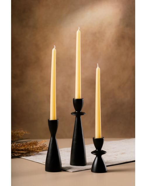 Forest Fusion Wooden Candle Holder (Set of 03) - Black