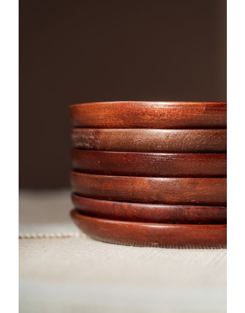 Wooden Coasters (Set of 06) - Walnut Finish