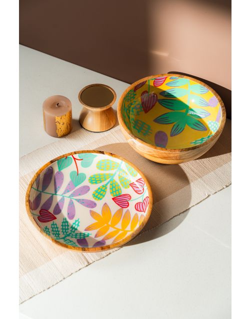 Wood Printed Bowl and tray set 