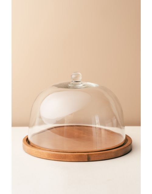 Flat Wooden Glass Cake Cloche