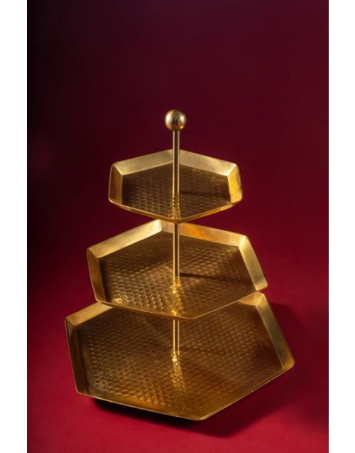 Hexa Glow Golden Hammered High Tea Stand