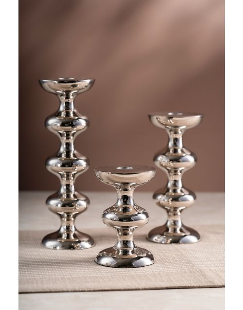 Tiered Elegance Silver Candle Holders (Set of 03)