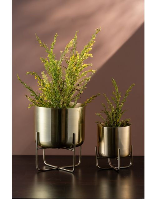 Luxe Golden Planter with Stand - Small and Large (Set of 02)
