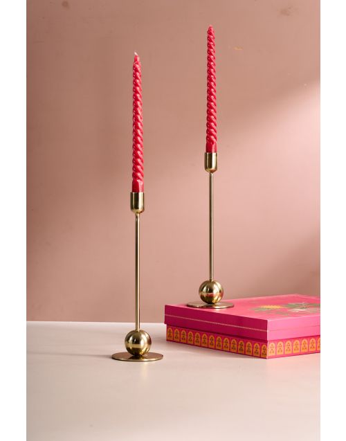 Golden Pendulum Candle Holders with wax Candles (Set of 2) 