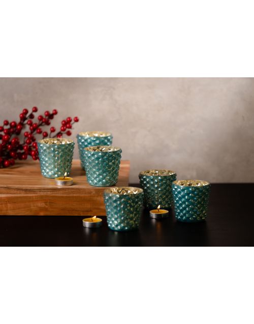 Braid Glass Cyan Votives Hamper 