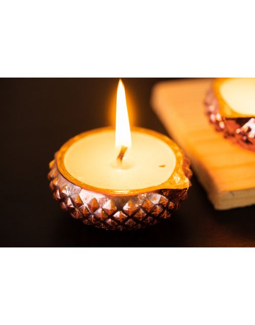Wax Filled Glass Diya (Set of 02)