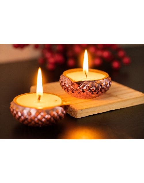 Wax Filled Glass Diya (Set of 02)