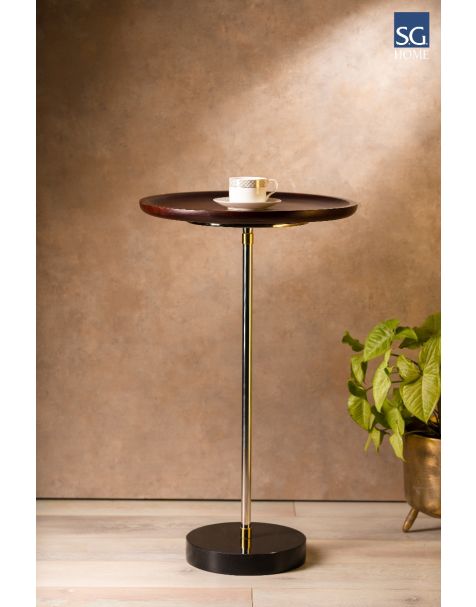 Shop Wooden Coffee Side Table On Granite Base in Brown Colour