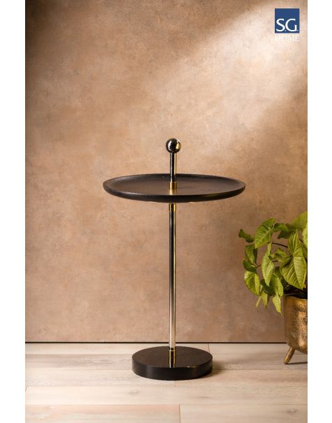 Shop Black Wooden Coffee Side Table On Granite Base | SG Home