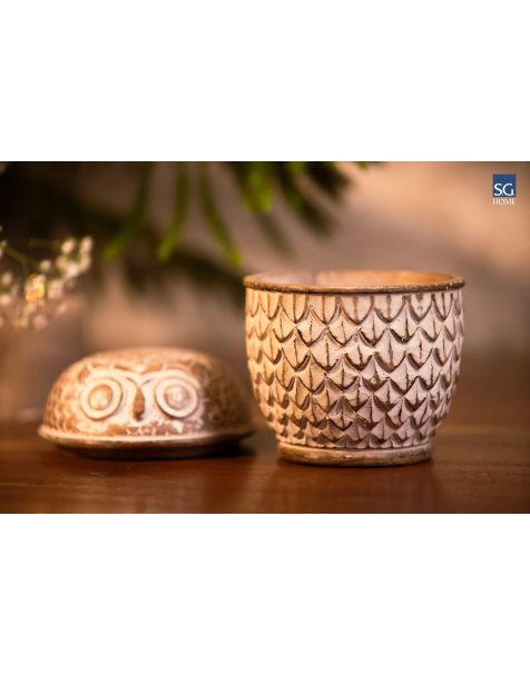 Buy Wooden Engraved Owl Storage Jar | Best Dining & Serveware