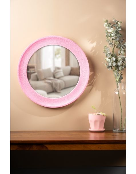 Round Pink Rustic Mirror