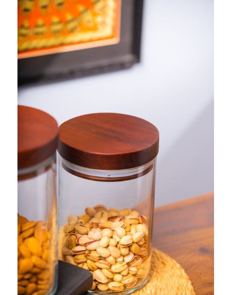 Long Glass Jars with Solid Wood Lid (Set of 2)