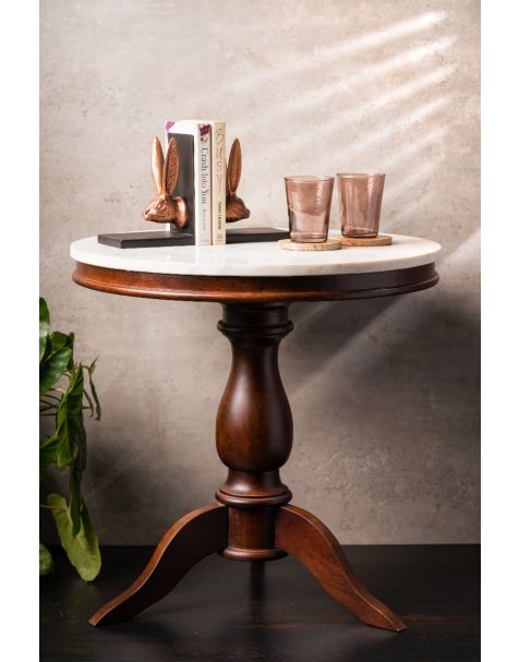 Victoria Solid Wood & Marble End Table 