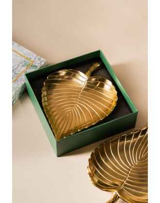 Leafy Luxe Centre Table Platter (Set of 02) - Golden