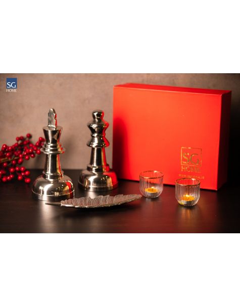 Gift Box - Check Mate (Queen & King Accent, Inncense Holder & Set of Fluted Votives)