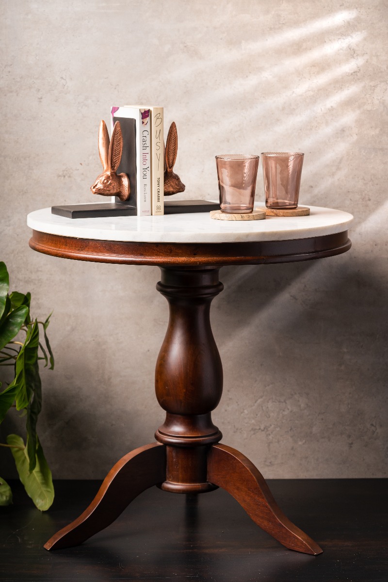 Victoria Solid Wood Marble End Table